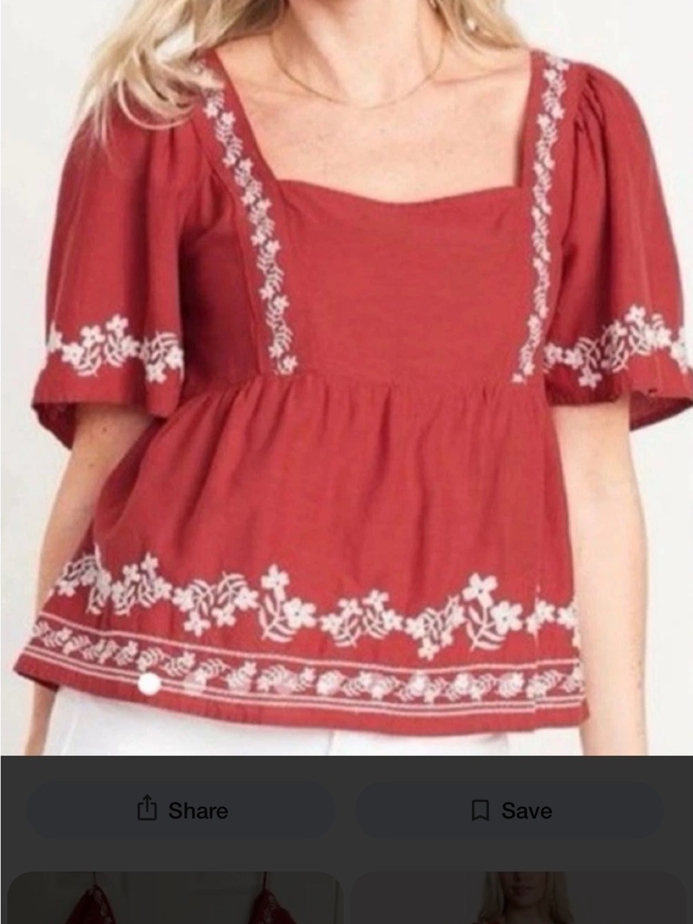 Old Navy Red Embroidered Square-Neck Peasant Top